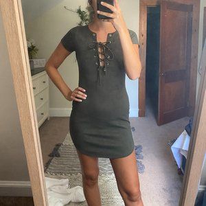 Army Green Suede Mini Dress